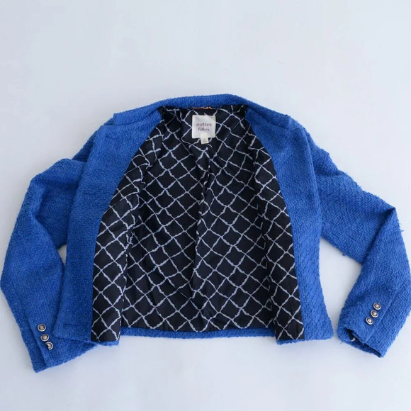 Autres Filles Blue Tweed Three Button Blazer with Flap Pockets Small - Picture 12 of 13